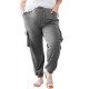 Gray Elastic Waist Side Pocket Plus Size Jogger Pants