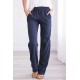 Blue Drawstring Elastic Waist Pockets Long Straight Legs Pants