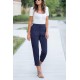 Blue Drawstring Elastic Waist Pockets Long Straight Legs Pants