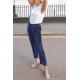 Blue Drawstring Elastic Waist Pockets Long Straight Legs Pants