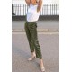 Green Drawstring Elastic Waist Pockets Long Straight Legs Pants