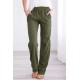 Green Drawstring Elastic Waist Pockets Long Straight Legs Pants