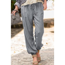 Gray Drawstring Elastic Waist Pull-on Casual Pants with Pockets