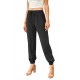 Black Drawstring Elastic Waist Pull-on Casual Pants with Pockets