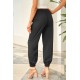 Black Drawstring Elastic Waist Pull-on Casual Pants with Pockets