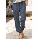 Blue Drawstring Elastic Waist Pull-on Casual Pants with Pockets