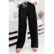 Black High Waist Drawstring Wide Legs Casual Pants