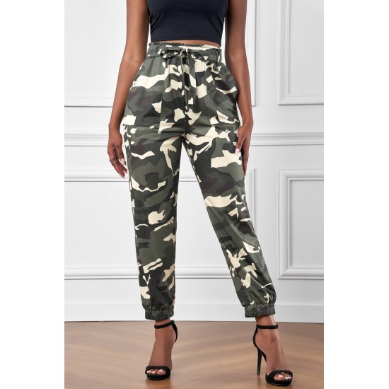 Camouflage Drawstring Elastic Waist Jogger Pants With Pockets