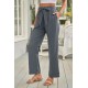 Gray Elastic Waist Drawstring Wide Leg Pants