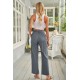 Gray Elastic Waist Drawstring Wide Leg Pants