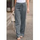 Gray Elastic Waist Drawstring Wide Leg Pants