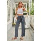 Gray Elastic Waist Drawstring Wide Leg Pants