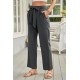 Black Elastic Waist Drawstring Wide Leg Pants