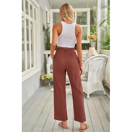 Red Elastic Waist Drawstring Wide Leg Pants