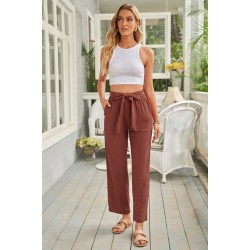 Red Elastic Waist Drawstring Wide Leg Pants