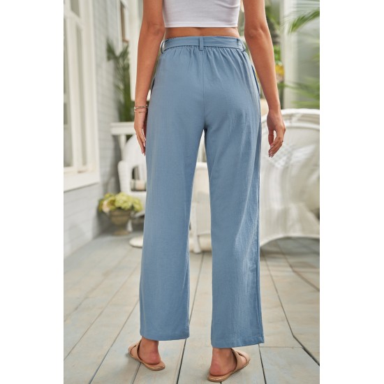 Sky Blue Elastic Waist Drawstring Wide Leg Pants