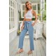 Sky Blue Elastic Waist Drawstring Wide Leg Pants