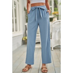 Sky Blue Elastic Waist Drawstring Wide Leg Pants