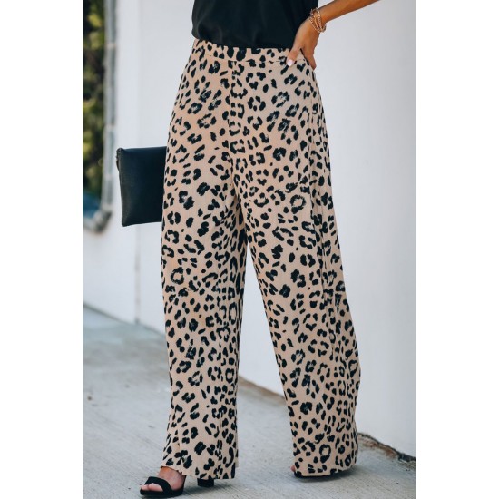 Leopard Print High Rise Wide Leg Pants