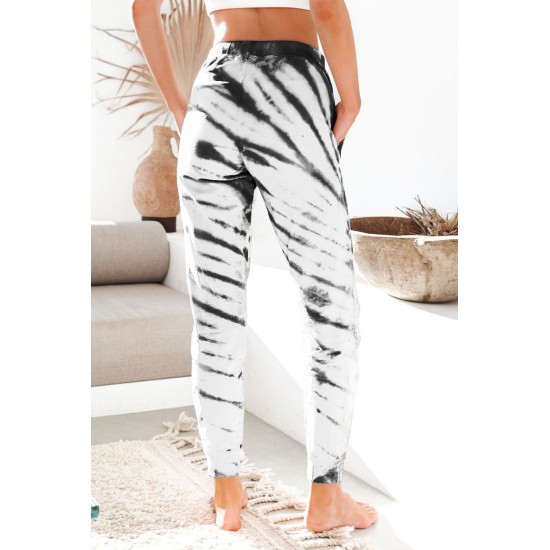 White Pocketed Tie-dye Print Joggers