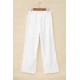 White Drawstring Waist Crinkled Wide Leg Pants