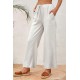 White Drawstring Waist Crinkled Wide Leg Pants