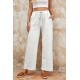 White Drawstring Waist Crinkled Wide Leg Pants