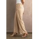 Khaki Drawstring Waist Crinkled Wide Leg Pants