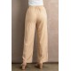 Khaki Drawstring Waist Crinkled Wide Leg Pants