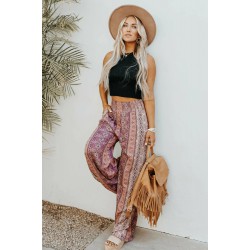 Purple Smocked Printed Wide Leg Pants