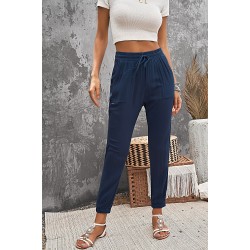 Blue Drawstring Elastic Waist Joggers with Pockets