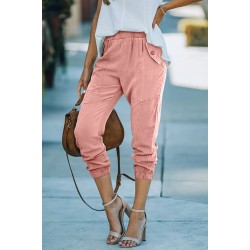 Pink Casual Pocketed Elastic Waist Joggers