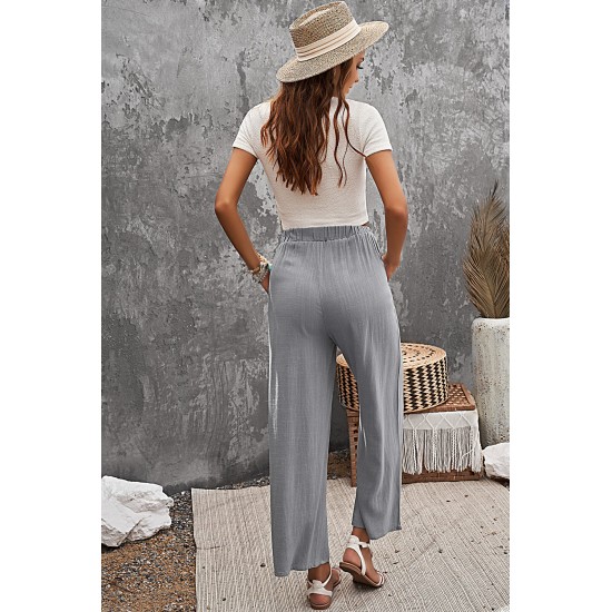 Gray Casual Wide Legs Pants with Pockets