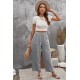 Gray Casual Wide Legs Pants with Pockets