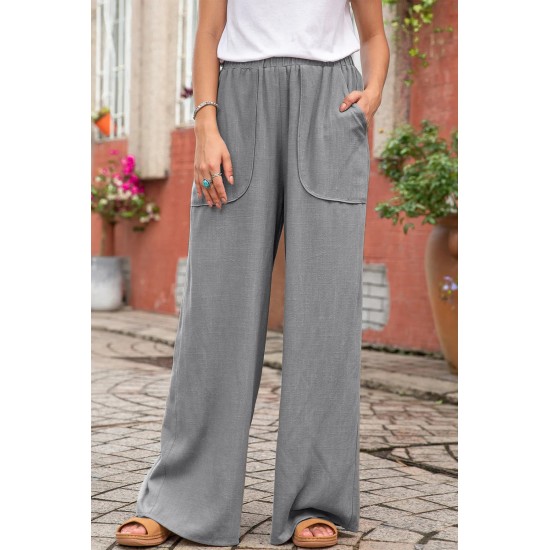 Gray Casual Wide Legs Pants with Pockets