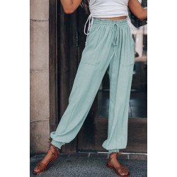 Green Casual Drawstring High Waist Pockets Joggers