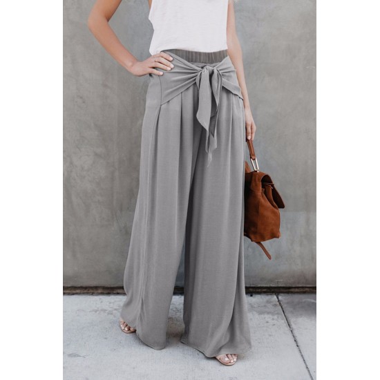 Gray Tie Knot Wide Leg Pants