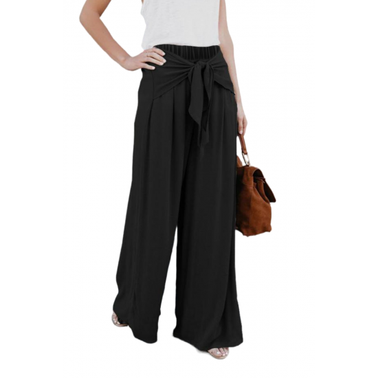 Black Tie Knot Wide Leg Pants