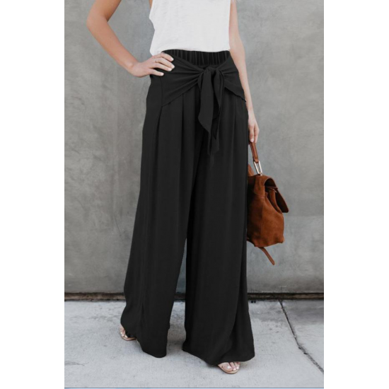 Black Tie Knot Wide Leg Pants