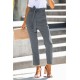 Gray Casual Paperbag Waist Straight Leg Pants with Belt