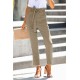 Khaki Casual Paperbag Waist Straight Leg Pants with Belt