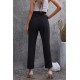 Black Casual Paperbag Waist Straight Leg Pants with Belt