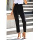 Black Casual Paperbag Waist Straight Leg Pants with Belt