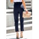 Blue Casual Paperbag Waist Straight Leg Pants with Belt