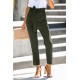 Green Casual Paperbag Waist Straight Leg Pants with Belt