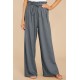 Gray Casual High Rise Paperbag Waist Wide Leg Pants