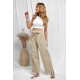 Khaki Casual High Rise Paperbag Waist Wide Leg Pants