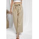 Khaki Casual High Rise Paperbag Waist Wide Leg Pants