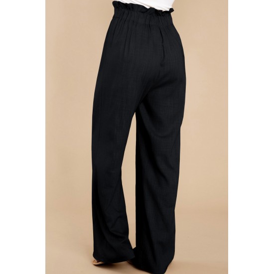 Black Casual High Rise Paperbag Waist Wide Leg Pants