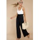 Black Casual High Rise Paperbag Waist Wide Leg Pants